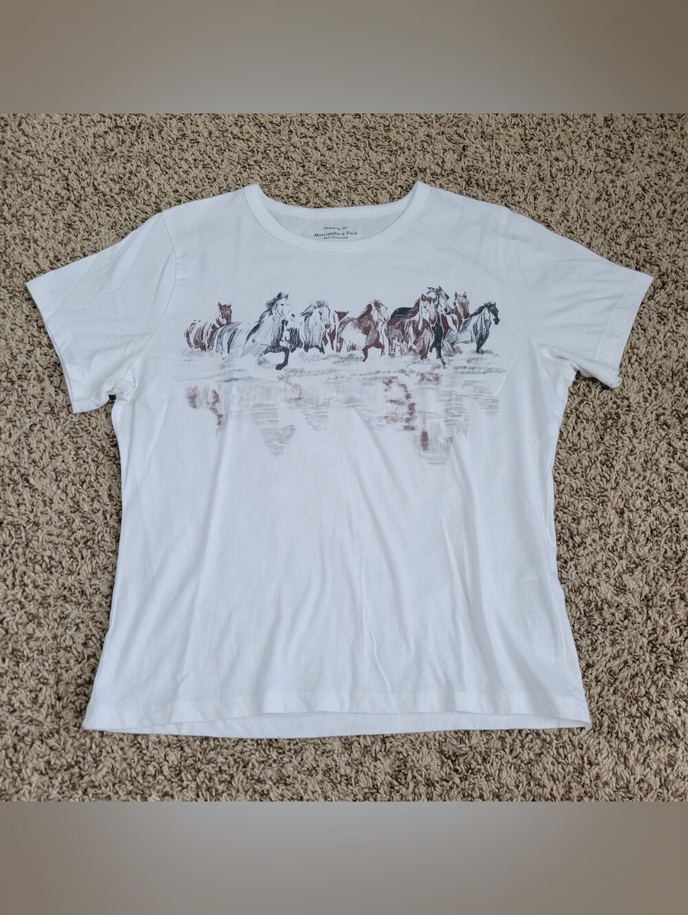 Abercrombie & Fitch Skimming Tee Shirt Top Wild Horses White Cotton Crew Small